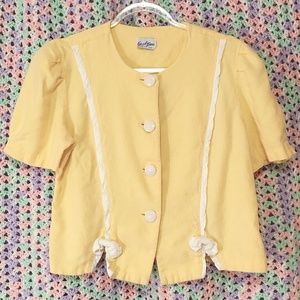 Vintage 80s Good Times Yellow Button Up Top w Bows